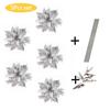 5PCS Glitter Poinsettia Artificial Xmas Flowers Ornaments for Christmas Tree Decorations Fake Flowers Head Christmas Decoration