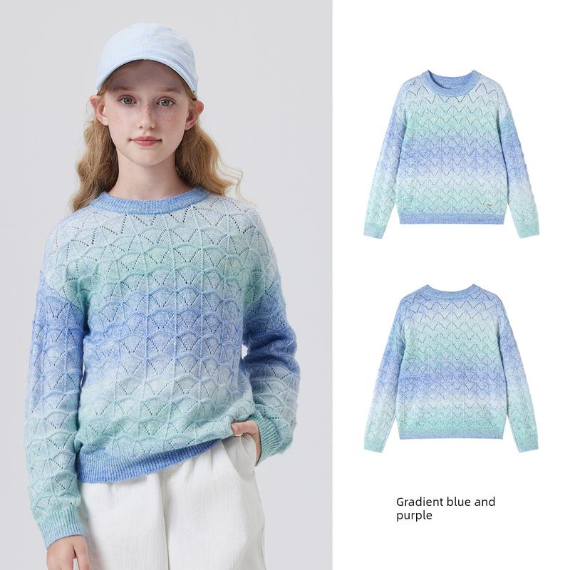Navigare Italian Small Sailboat Children s Clothing Girls  Knitwear 2026 Spring New Children s Sweater Spring and Autumn Gradient Wave-Gradient Blue-Purple 120