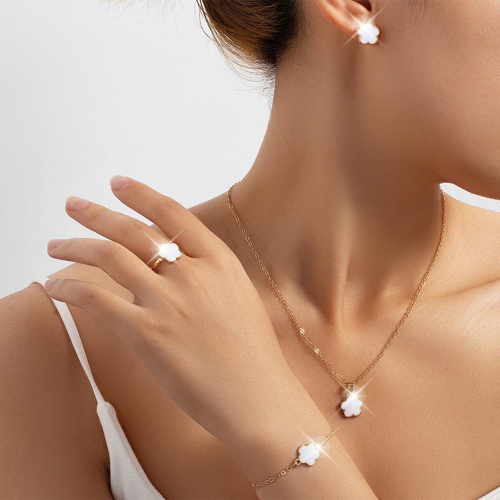 5 Piece Set Flower Patterned Necklaces Bracelets Earrings Rings Fashionable Simple Exquisite Elegant Sweet Accessories Ornaments