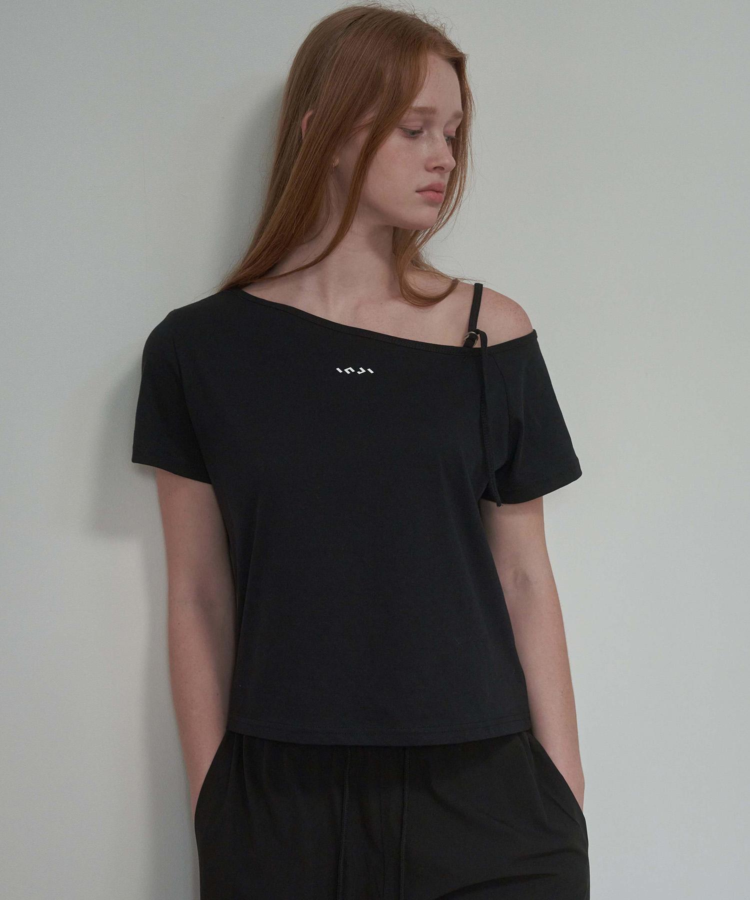 Ingi Active Asymmetrical Cotton Short Sleeve Tee Black Black/One