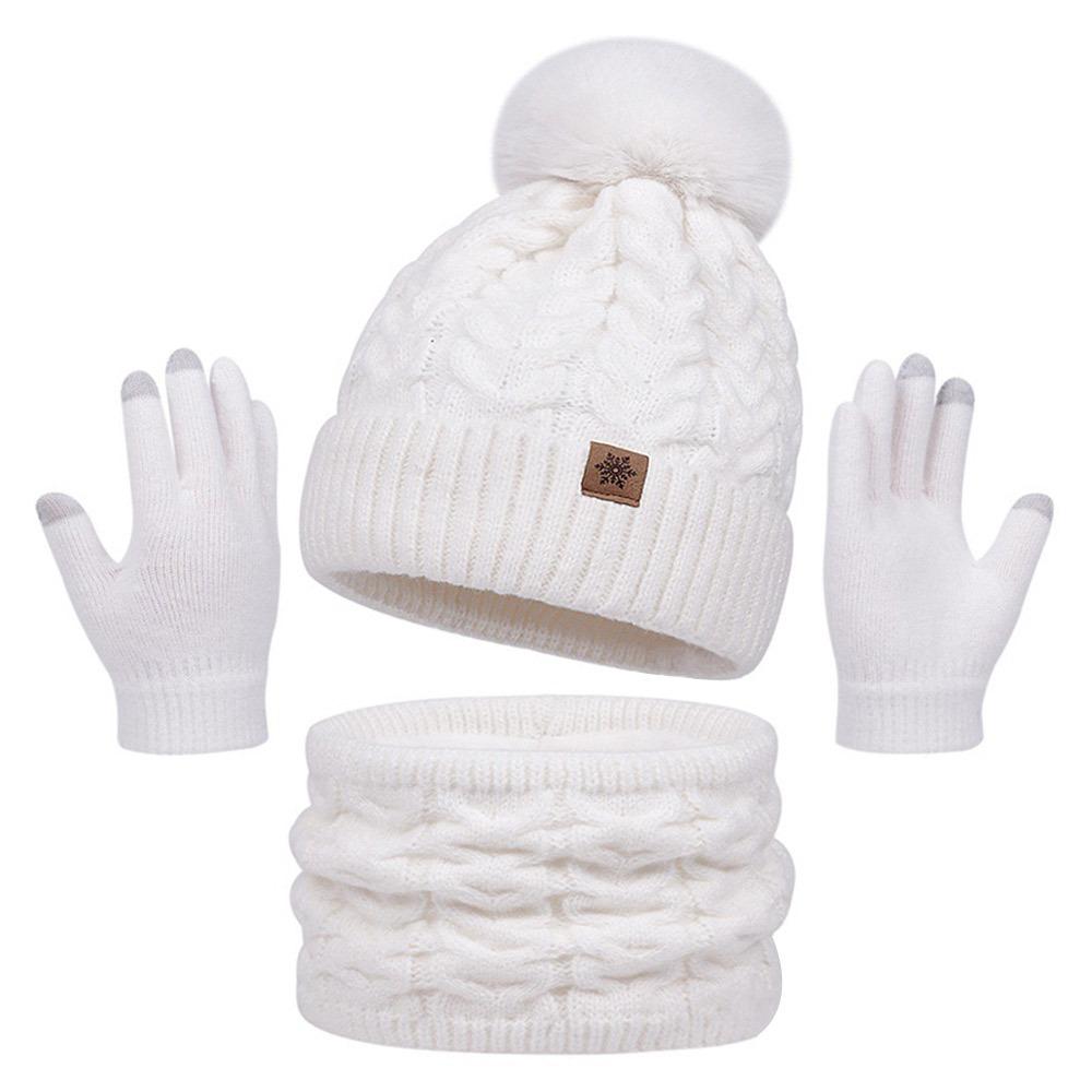 

3Pcs/Set Warm Knitted Hat Plush Scarf Gloves Set Fashion Scarf Cap Outdoor белый