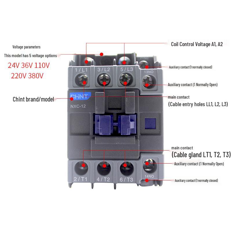 Zhengtai NXC AC Contactor 09-32A, Three-Phase 380V/Normally Open, Single-Phase 220V/Normally Closed, CJX2