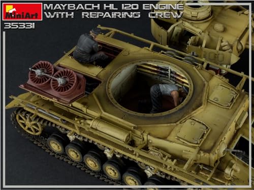 Miniart 1/35 Scale German Maybach HL120 Engine for Panzer III/IV with Repair Engineer, Plastic Model Kit MA35331