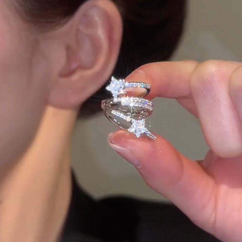 Многослойный клипс-серьга «Звезда из циркония» для женщин – Без прокола, Серьги в стиле легкой роскоши