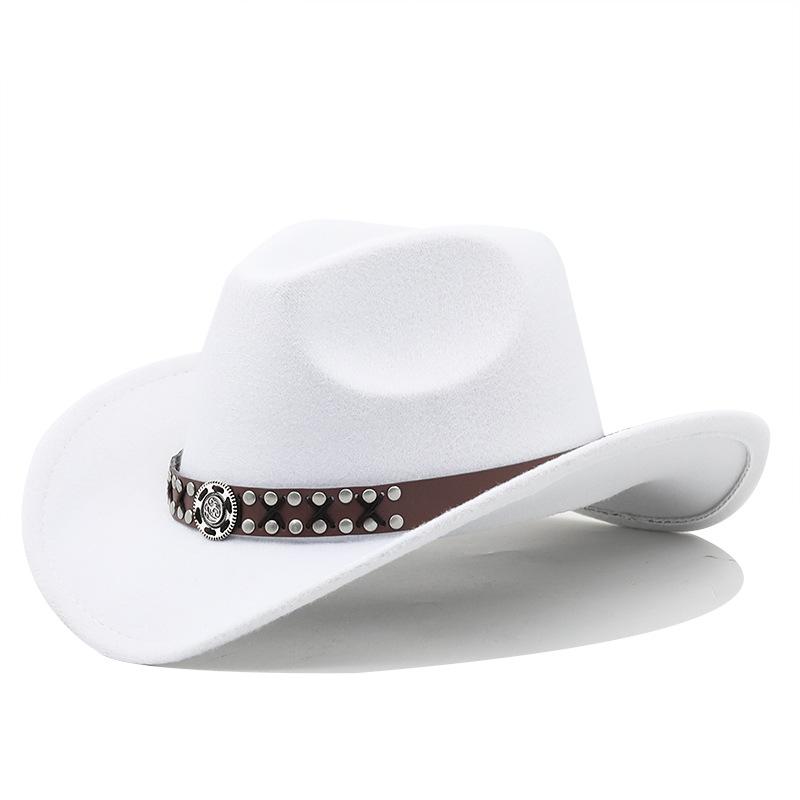 Metal belt brown western cowboy hat autumn and winter woolen felt hat men's and women's European and American top hats outdoor riding cowboy hat