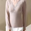 Thermal Bottoming Tops with Built-in Chest Pads DE Velvet Double Layer Warmth Long Sleeve Pullover Tops Solid Color Winter Inner Outer Wear