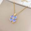 Stainless Steel Chain Classic Shiny Zircon Four Leaf Clover Pendant Necklace for Women Lady Vintage Jewelry Accessories Gifts