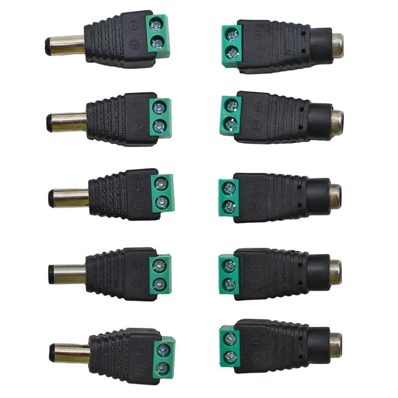 12V Power Connector 2.1mm X 5.5mm Plug Adapter DC Male Female Terminals For CCTV Cameras 5050 3528 Single Color LED Strp