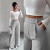 2026 European Women's Spring/Summer Drape Long Pants with Waist Patchwork and Button Details