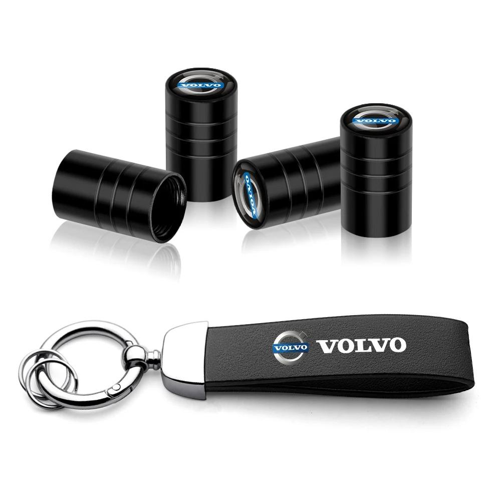 fqshd6 Premium Metal Tire Valve Covers Leather Keychain Compatible Volvo S60 S90 V60 V90 Xc40 Xc60 Xc90 Ex30 Ex90 Es90 Em90