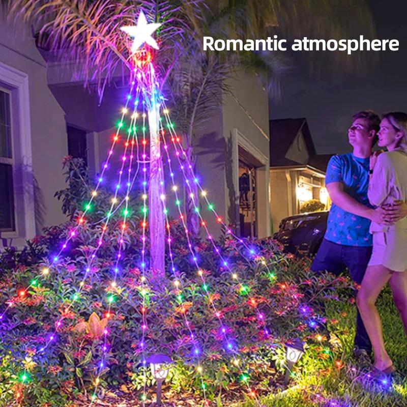 USB Five-pointed Star Lamp String 3.5M Waterfall Lamp Courtyard Outdoor Camping Garden Hanging Tree Lamp USB Christmas Led Lamp New Year Decorations