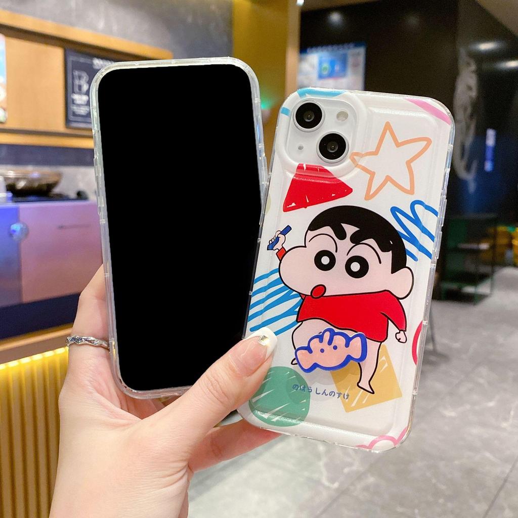 IPhone 16 Crayon Shin-chan Drehbarer Ah Dai Rotz Airbag Weiche Hülle mit Fotorahmen für Apple 12