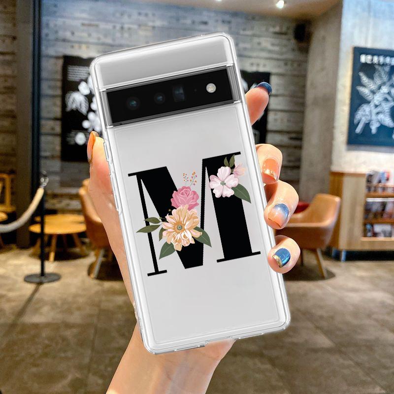 For Google Pixel 10 Pro 10A Phone Case Pixel 9 Pro XL Pixel 8 Pro 9A 8A 7A 7 6A 6 Pro Soft TPU Cover Flower Letters S