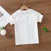 Kids School Shirt for Girl Blouse Cotton Lace Collar White Short Sleeve Tops Summer Children Clothing