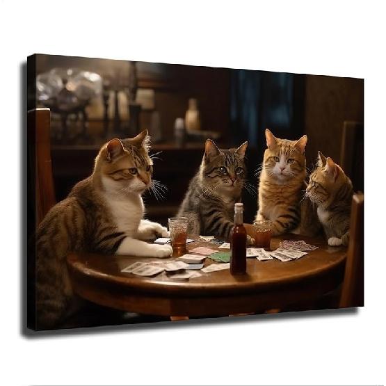 SnOwky Cats Playing Poker Funny Poster -dog Playing Pool Wall Art Picture Home Decor- Great Home Decor for Game Room or Man Cave - Awesome Gift for 12L  x 8W