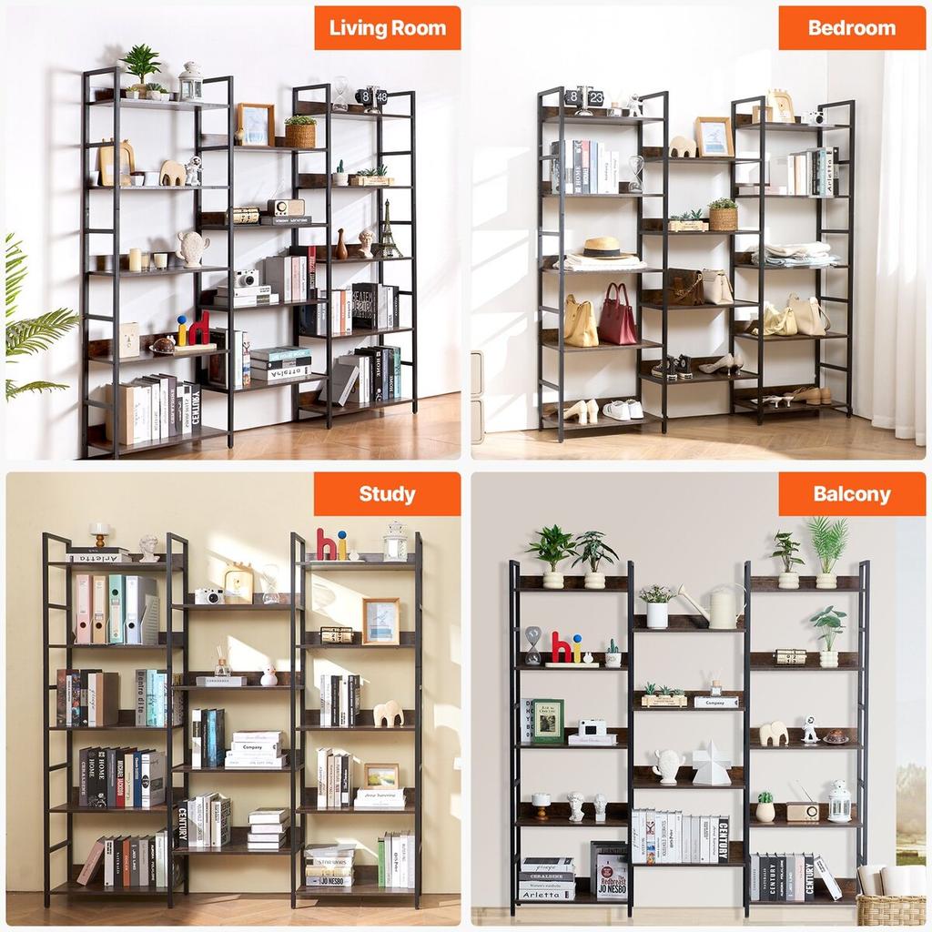 Metal Bookshelf Rustic Bookshelf 14-Tier for Living Room Bedroom & Office
