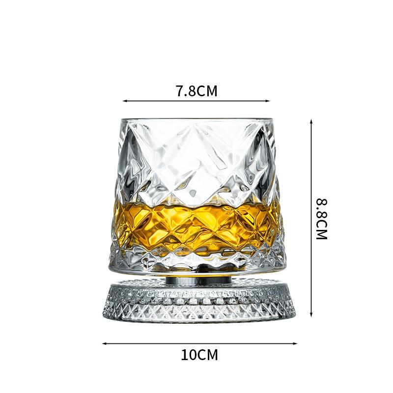 Whiskey Glasses Rotatable Tumbler Crystal Glass Cups Drinking Glasses with Creative Coasters for Scotch,Bourbon,Cocktails