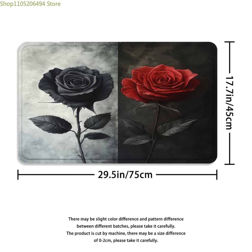 1/3/4 Stück Schwarze und Rote Rosen Duschvorhang, Badezimmerdekoration, Duschvorhang-Set Enthält Badezimmerteppich, U-förmigen Teppich, Toilettendeckel