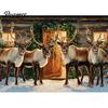Seasonal Celebration Props Christmas Garage Door Cover, Winter Reindeer Barn/Santa Shop/Nativity Scene Holiday Party Backdrop Banner, Large