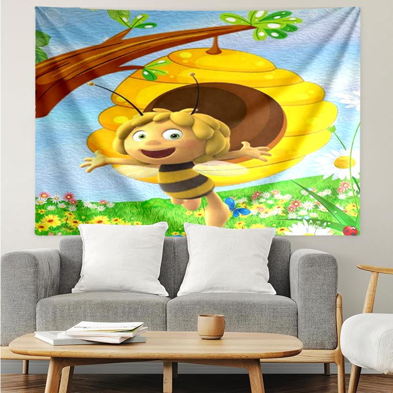 Maya the bee Print Tapestry, Backdrop, Easy Setup, Ideal for Bedroom, Office & Living Room, with Aesthetic Wall Hanging Decor.