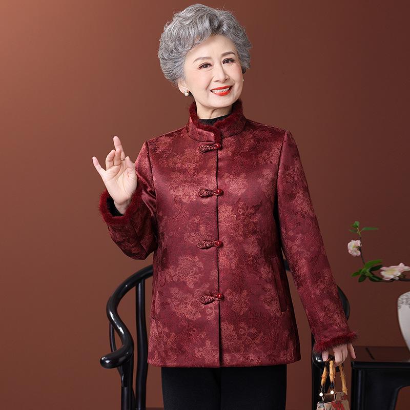 New Chinese Style Plus Size Velvet Jacket for Elderly Women – Thick Winter Wear for Grandma