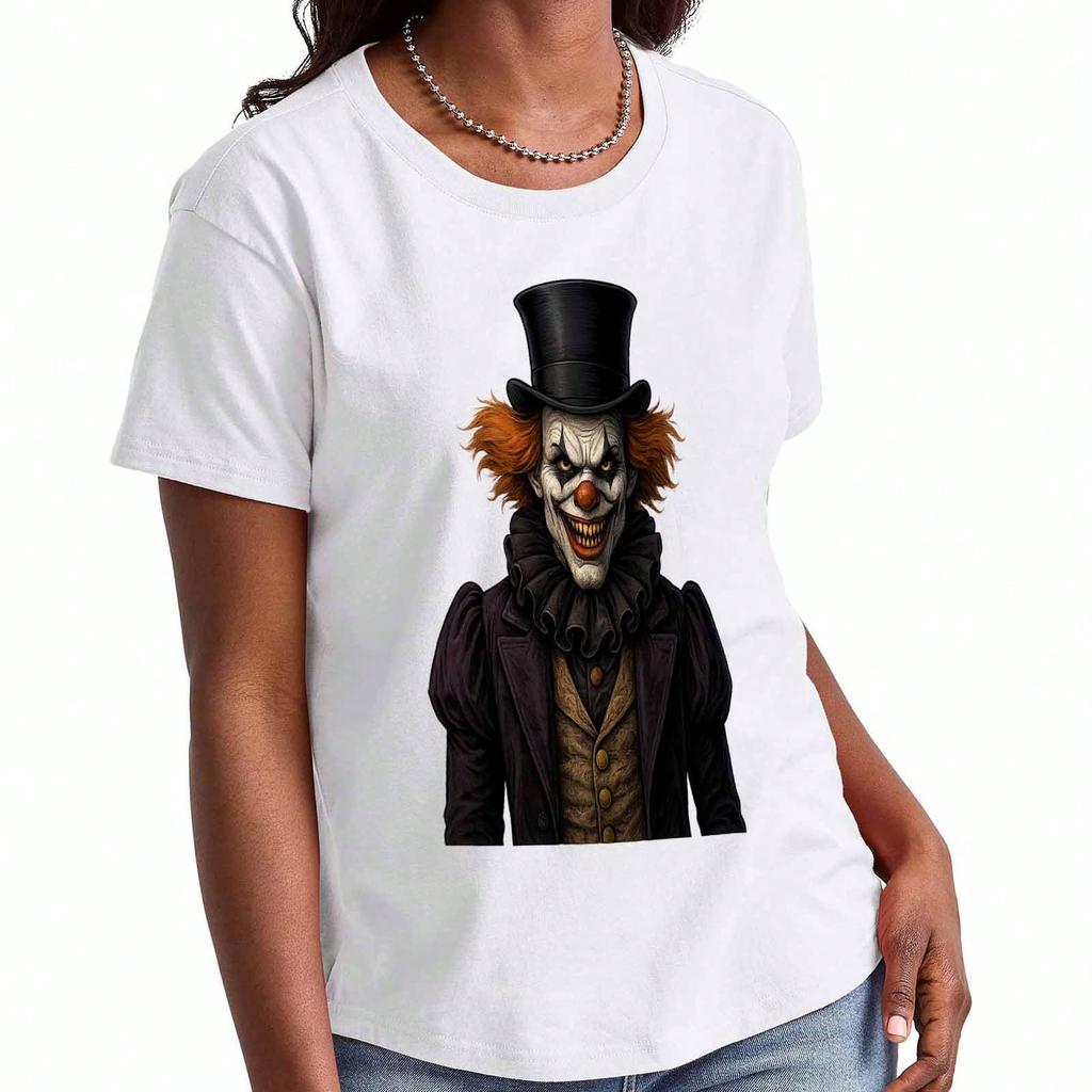 Creepy Clown Face Wounisex's Cotton T Shirt, Premium Cotton Quality Print, Durable, Casual Fashion, Red Nose Clown Graphic Tee, Unique Artistic Design