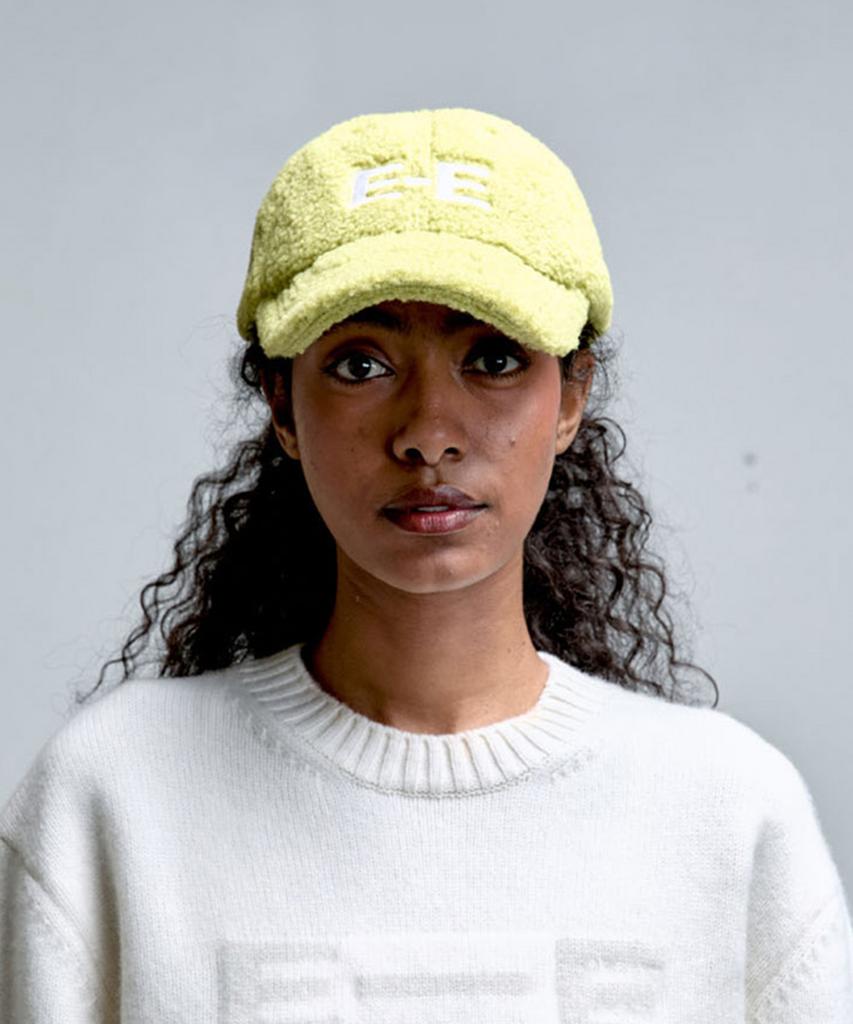 ERER Embroidered Detail Fleece Baseball Cap Yellow Green