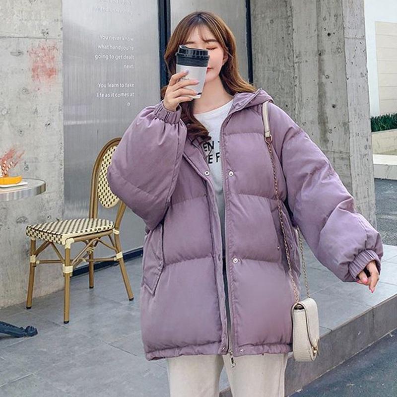 Jachetă de iarnă din bumbac cu glugă pentru femei Parka scurtă, haina caldă, rezistentă la vânt, jachetă îngroșată de puf, culoare solidă