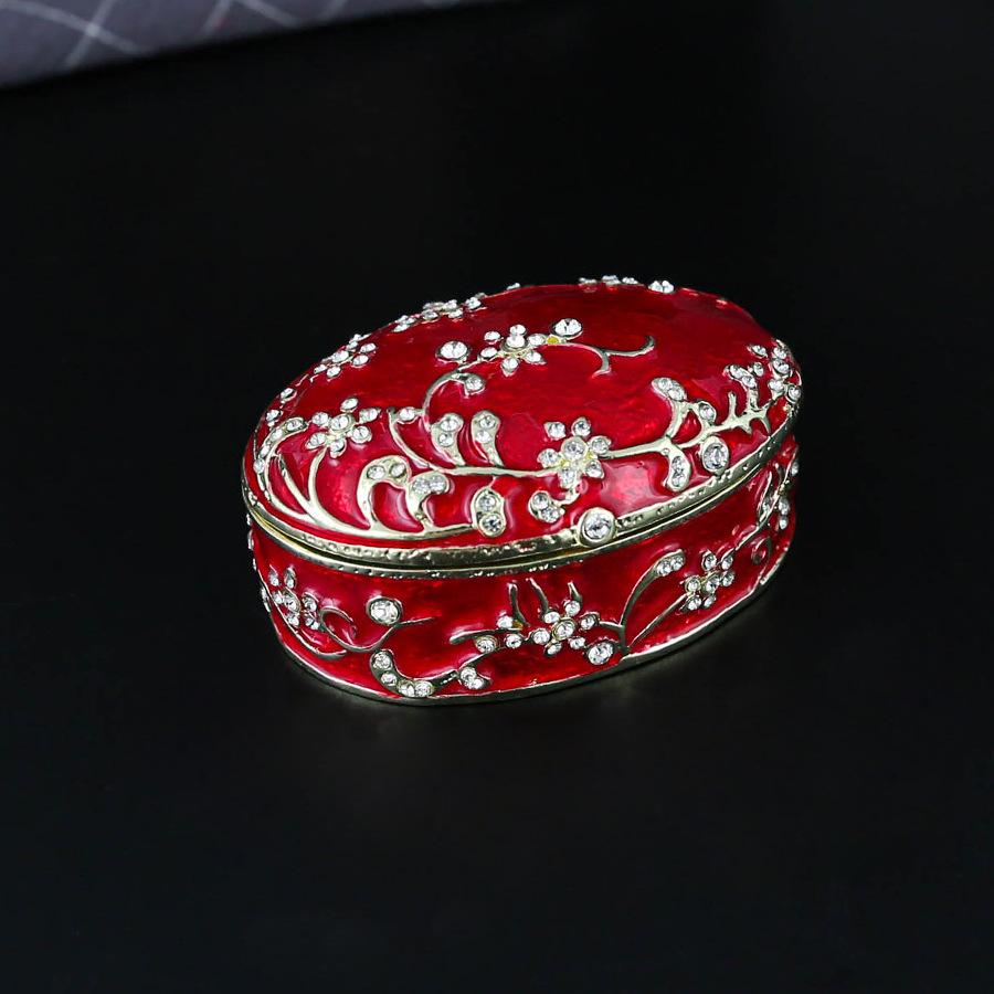 Шкатулка для драгоценностей, эмалированная цинковая сплавная коробка для хранения, овальная эмалированная шкатулка для колец с украшением из драгоценного камня