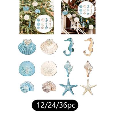Beach Ocean Themed Christmas Ornaments Reusable Gifts Wooden Decorations Xmas Tree Decor for Office Party Favor Home Hotel Cafe