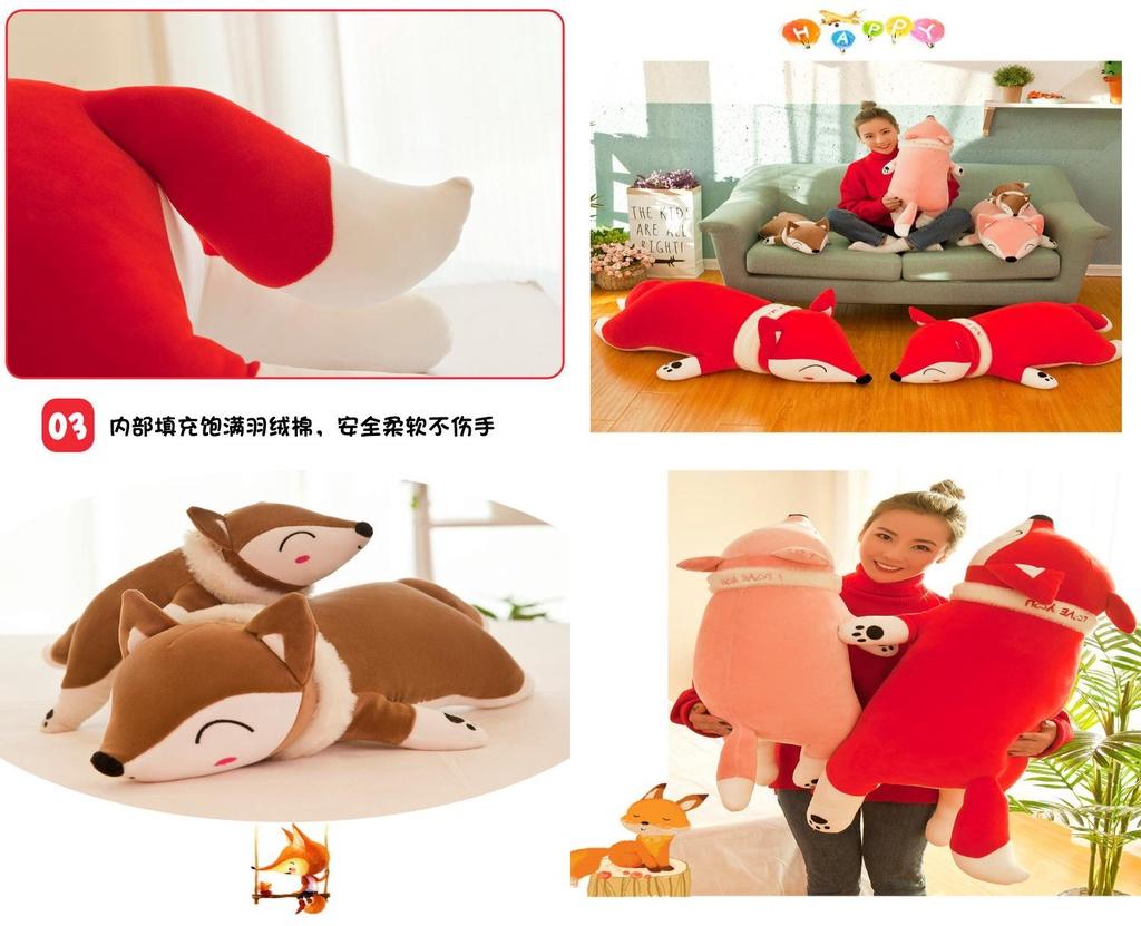 Large Fox Plush Toy Soft Stuffed Animal Pillow Creative Gift For Girls Birthday Present 35cm 50cm 60cm 70cm 90cm 1.2m
