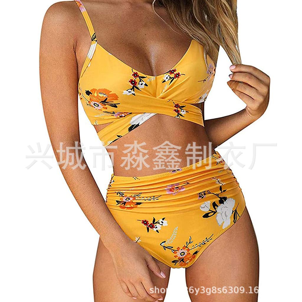 Explosive Leopard Print Cross High Waist Split Bikini, Sexy BIKINI Swimsuit for Women, Direct Supply