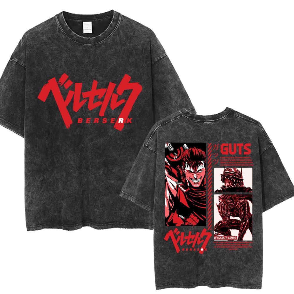 Japan Anime Guts Berserk Guts Wash T-Shirts Swordsman Gatsu Sacrifice Zodd Classic Short Sleeve Oversized Cotton T Shirts