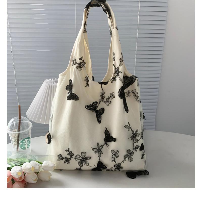 Super Beautiful Embroidery Black Butterfly Canvas Bag Lace Casual Travel Women's Bag