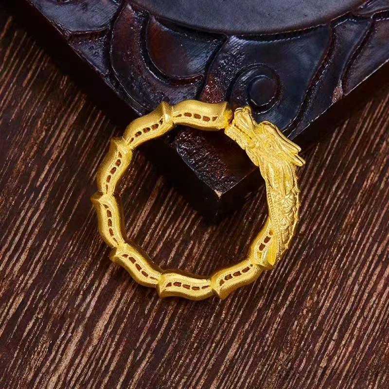 Unique Dragon And Phoenix Cultural Symbol Ring Stunning Brass Gold Plated Couples Jewelry Fashion