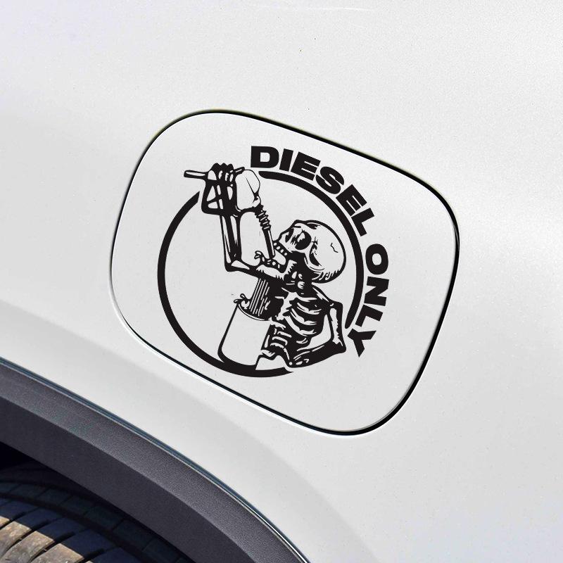 Diesel Only Skull for Car Sticker Decoration Fuel Tank Cap Roundness Outdoor Sticker External Accessories Waterproof Vinyl Decal