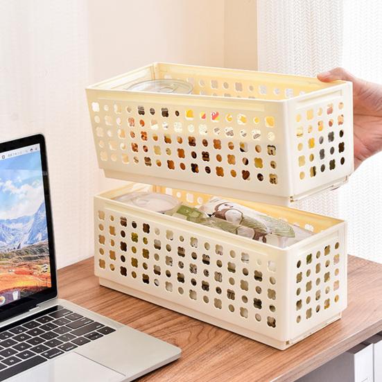 Storage Box Foldable Stackable Organizer with Ventilated Hollow Design Space Saving Storage Bin for Household Travel