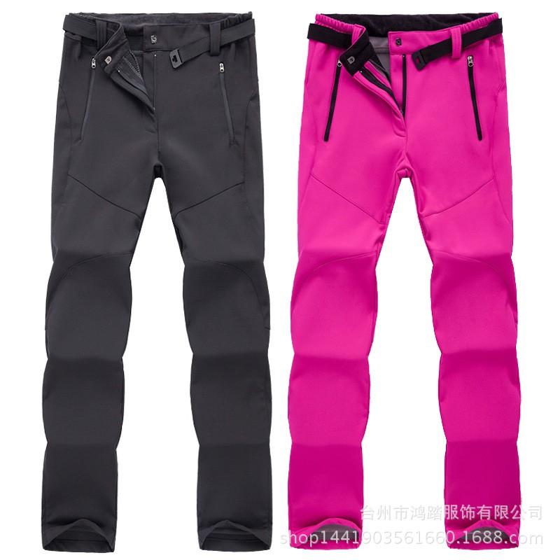 Womens Fleece Lined Softshell Pants Hiking Climbing Camping Outdoor Winter Wear Loose Fit Windproof Breathable