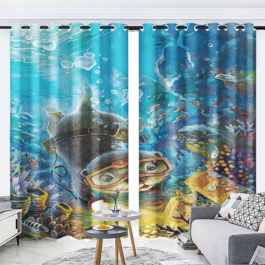 Otter, Animal Anime Printed Curtains For Living Room Home Decor  Blackout Curtains Bedroom Drapes Cartoon Christmas