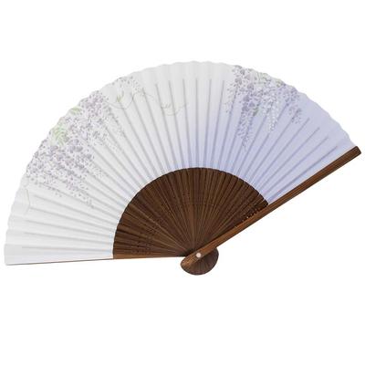 Painted Folding Made In Carved Karaki Wood with a Wisteria Scented High-quality Fan, Japan, Medium-sized Design,