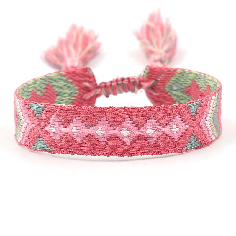 

Light-Colored Woven Ribbon Bracelet with Customizable Embroidery, Tassels, and 104 Color Options - Ethnic Style for DIY Enthusiasts
