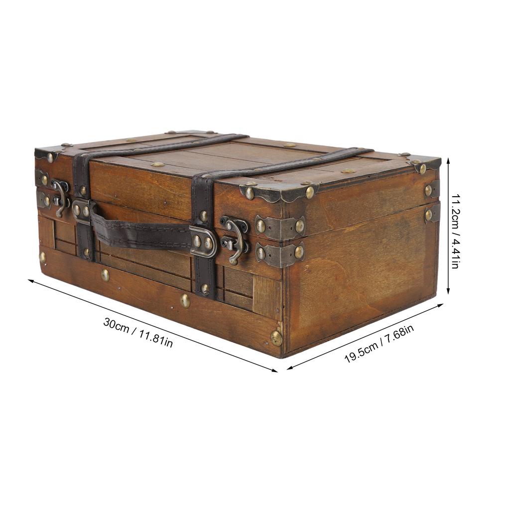 Wooden Treasure Chest Portable Vintage Jewelry Ticket Box Wood Storage Trunk Handbag for Storing Clothes Toys Photo Prop