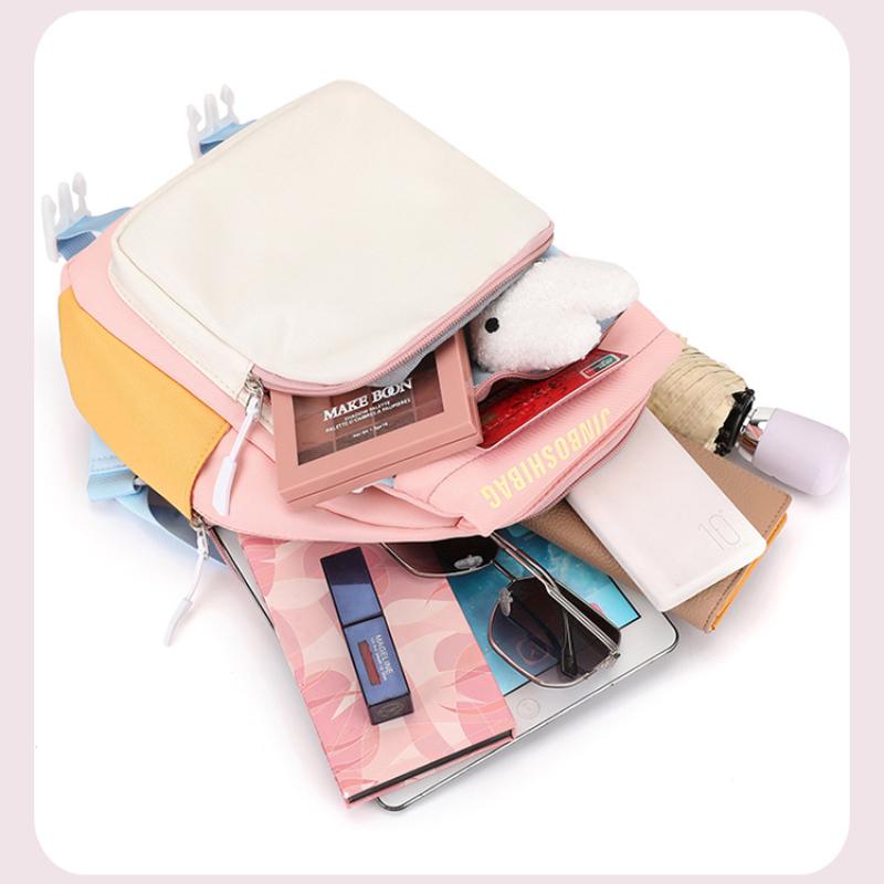 New Fashion Color Matching Children School Bags Cute Cartoon Casual Nylon Girl Baby Backpack Lightweight Reduce Burden Kindergarten Book Bag