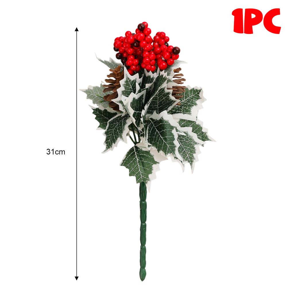 10/1Pcs Artificial Red Berry Pine Needle Stem Artificial Pine Cone Fake Flower Branch Diy Home Christmas Party Wedding Decor