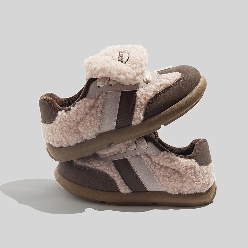 Belle round head velvet German training shoes ugly cute mango wide head thickened warm flip puff student board shoes