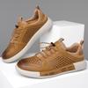 Men's Shoes New Summer Leather Hollow Casual Leather Shoes Breathable Hole Shoes Trendy Soft Surface Outdoor Sports Shoes