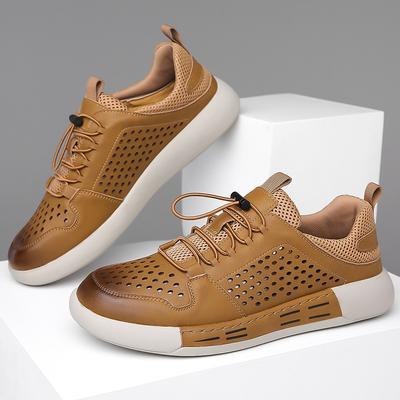 Herrenschuhe neu Sommer Leder hohl lässige Lederschuhe atmungsaktive Lochschuhe trendige weiche Oberfläche Outdoor-Sportschuhe