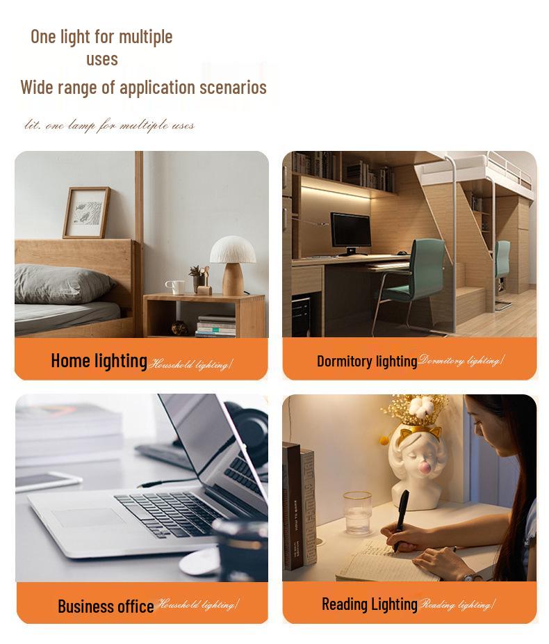 LED Eye-Care Desk Lamp with USB, Student Dormitory Creative Bedside Reading Light, Long Arm Folding Clip Design