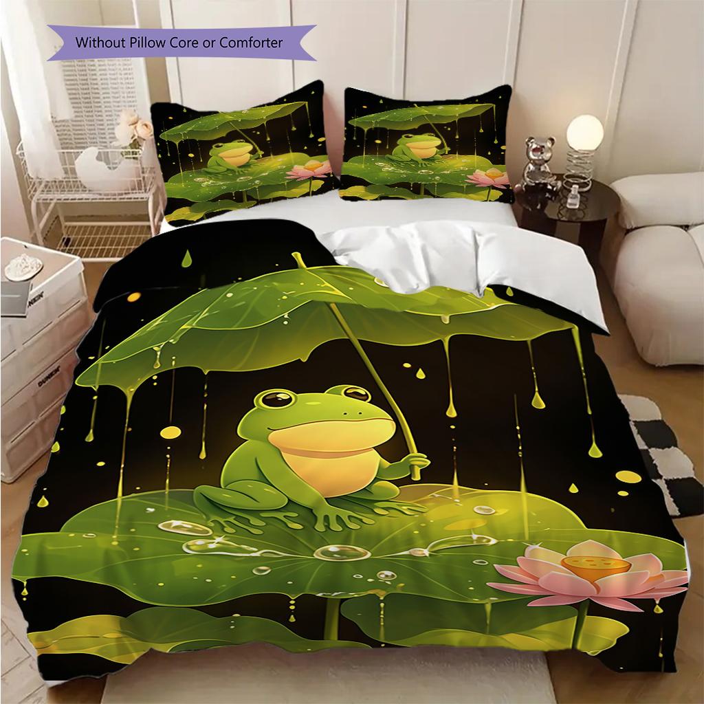 Frog Pattern Bedding Quilt Set Quilt Cover Pillowcase Home Decoration Birthday Gift (1 * Duvet Cover + 2 * Pillowcase, Without Core)