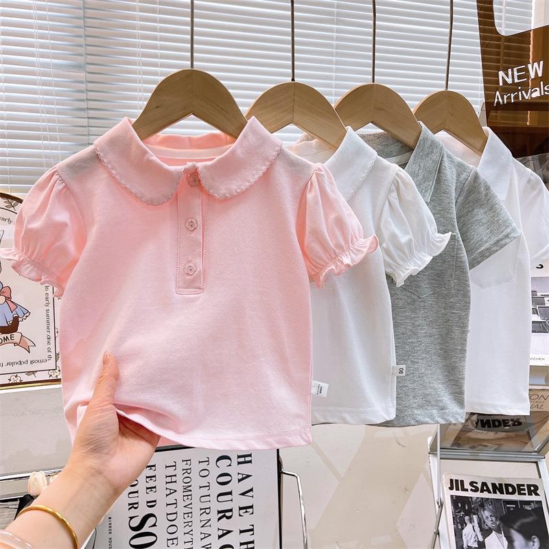 Children's Summer Polo Shirt: Unisex Short-Sleeve T-Shirt with Lapel and Lace for Boys and Girls